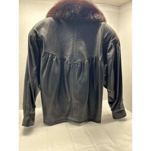 STAVROS New York Womens Black Leather Jacket with Mink Trim Size 4 Mid Length - Picture 6 of 11